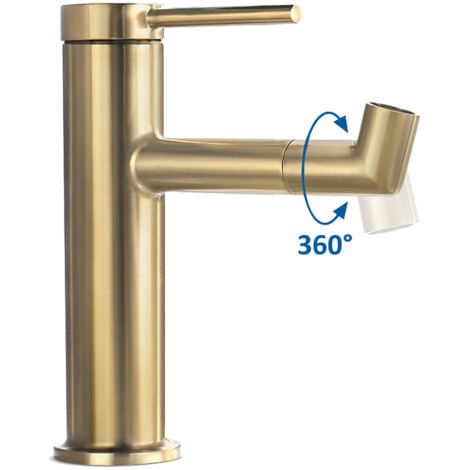 Badarmatur 360° Drehbar Auslauf Hochdruck Wasserhahn Waschbecken Mischbatterie Waschtischarmatur Einhandmischer fürs Badezimmer, Gold