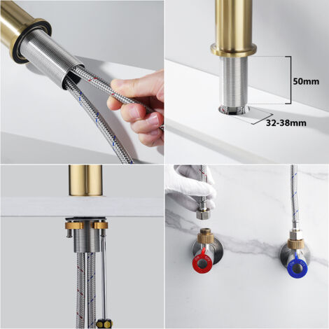 Badarmatur 360° Drehbar Auslauf Hochdruck Wasserhahn Waschbecken Mischbatterie Waschtischarmatur Einhandmischer fürs Badezimmer, Gold