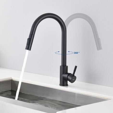 Lonheo Schwarz Küchenarmatur Hochdruck Wasserhahn Spültischarmatur Mischbatterie Küche Wasserhahn mit 40CM ausziehbar Brause