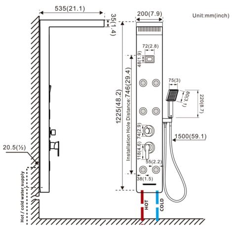 Schwarz Duschpaneel Duscharmaturen Set mit 7 Düsen mit Wassertemperatur Dispaly Duschsystem Edelstahl SUS304 duschpaneel mit massage
