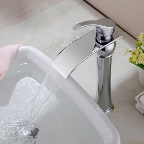 Auralum Wasserfall Wasserhahn Bad Einhebelmischer Messing Waschtischarmatur Hoher Auslauf Wasserfall Mischbatterie Badezimmer Waschbecken Waschtisch Armatur