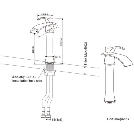 Auralum Wasserfall Wasserhahn Bad Einhebelmischer Messing Waschtischarmatur Hoher Auslauf Wasserfall Mischbatterie Badezimmer Waschbecken Waschtisch Armatur