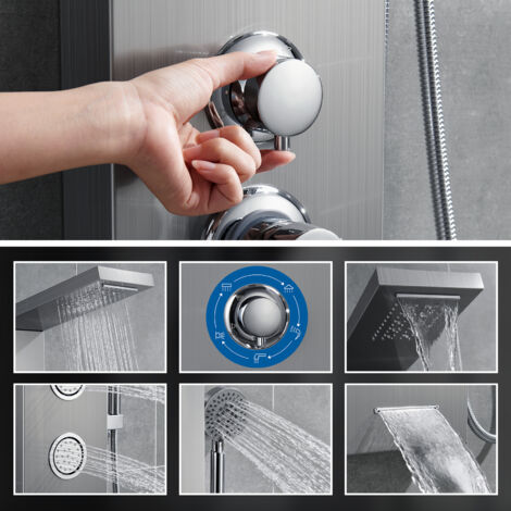 Auralum LED Duschpaneel Duscharmaturen Set mit 3 Düsen,Wassertemperatur LCD Dispaly Duschsystem Edelstahl SUS304 Duschpaneel Leichter Luxus ,Edelstahldrahtziehen