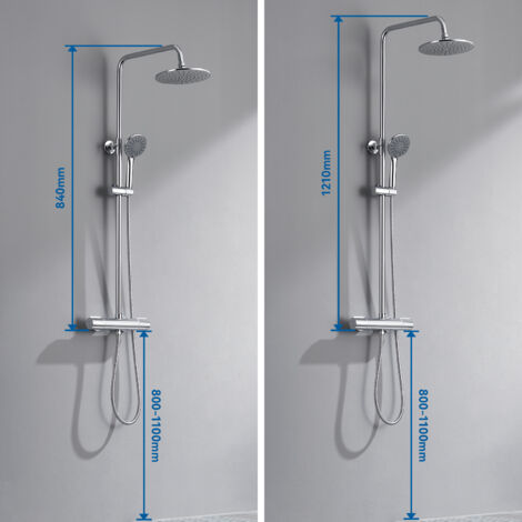 Auralum Duschsystem mit Armatur Thermostat, Duschset Duscharmatur inkl 9-Zoll Duschkopf und Handbrause mit 3 Halbgeraden, Duschstange mit Höhenverstellbar 840-1210 mm, Anti-Verbrühungs-Duschsystem
