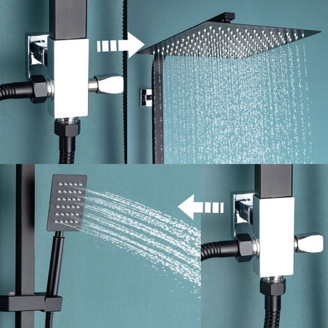 Auralum Duschsystem ohne Wasserhahn Edelstahl Regendusche ohne Armatur inkl. 10 Zoll Duschkopf und Handbrause, Duschset Höhenverstellbar aus 69-113cm
