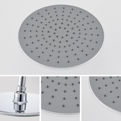 Duschsystem mit Thermostat Regendusche Edelstahl Regenkopf Runde Duschsäule Duschgarnitur Duscharmatur inkl. 3 Strahlarten Handbrause, höhenverstellbar Duschstange