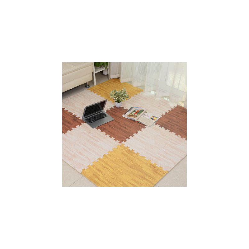 48 Carrés Tapis En Mousse EVA Grain De Bois 3/8 Pouces Pour Sol - Neuf, Antidérapant