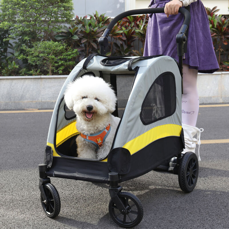 Poussette Pliable Pour Chien Et Chat - 75x49x94 Cm (dépliée), 4 Roues, Hublot Aéré, Freinage, Pour Animaux Petite/moyenne Taille (noir)