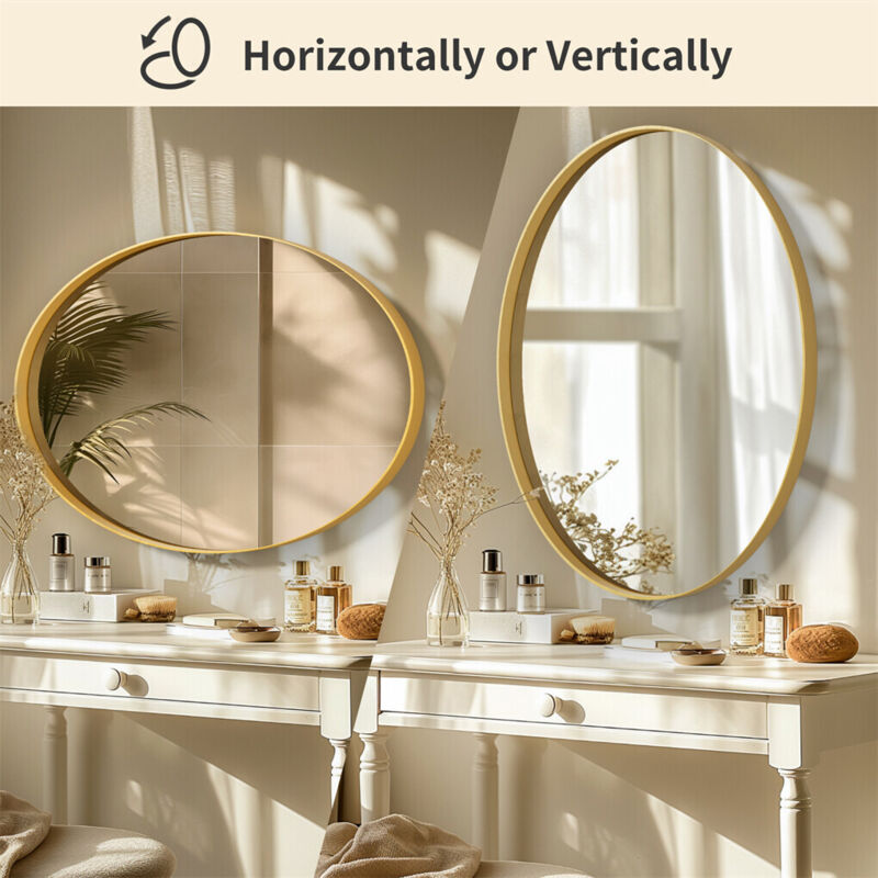 Miroir mural ovale avec cadre en métal, doré flash 61 x 91 cm pour salle de bain, salon, entrée, chambre à coucher