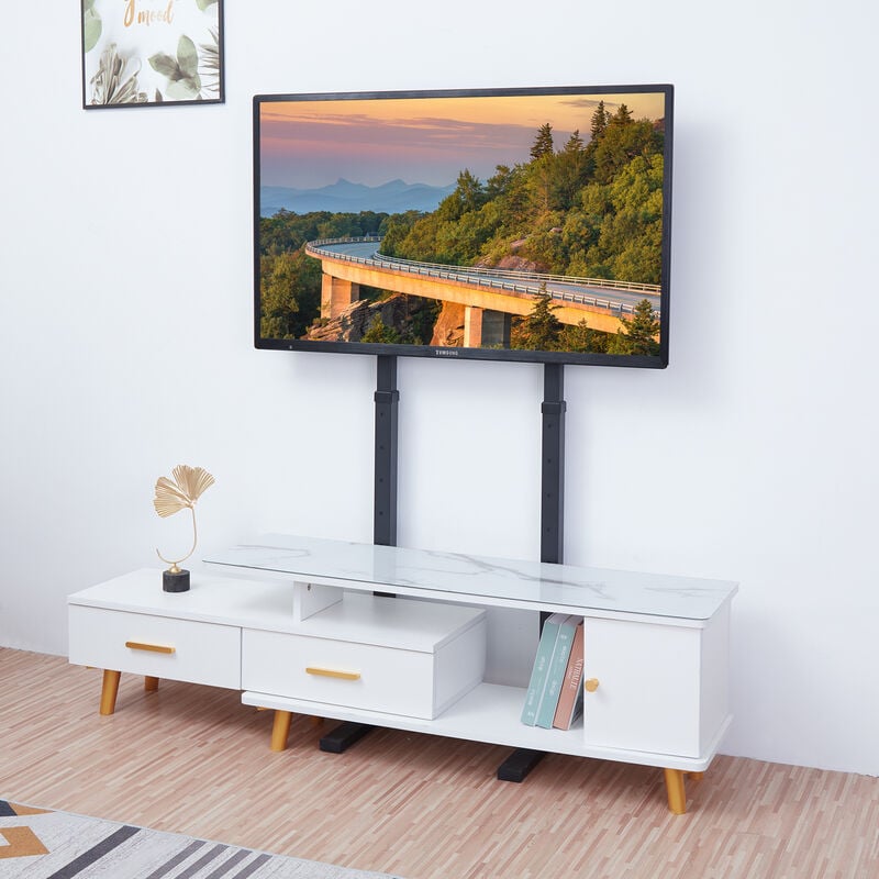 UNHO Support TV sur Pied: Meuble TV Pied pour Téléviseur de 32 à 65 Pouce Pied  TV Réglable Ecran LED LCD Plasma avec 2 Étagères - Charge 30kg VESA Max  600x400 : : High-Tech