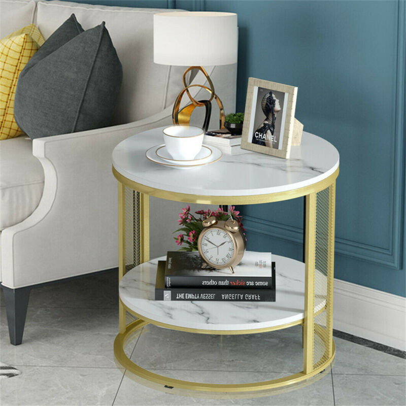 Table Basse, Petite Table d'appoint, 1 tiroir, Blanc Brun, MDF, Moderne