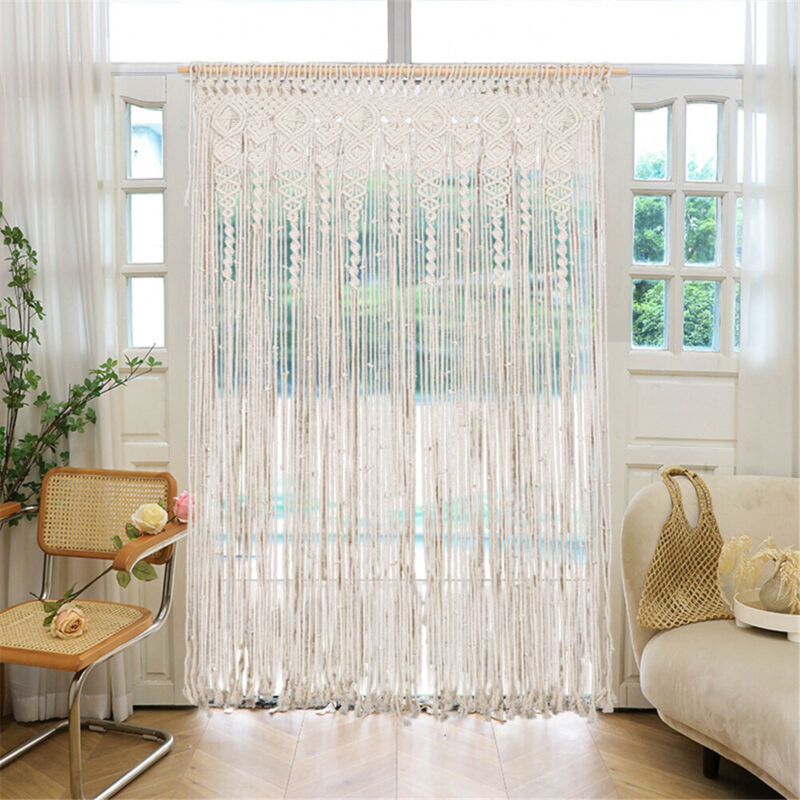 Rideau Macramé Bohème 100x200 Cm – Décoration Murale Tissée En Coton – Pour Fenêtre, Séparation, Arcade – Style Ethnique Avec Glands – Idéal Salon, Chambre, Mariage