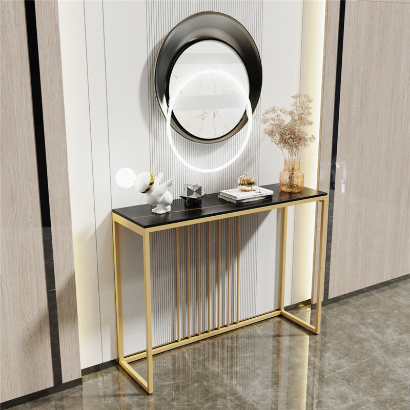 Table Console étroite 100cm LAILANG - Plateau Marbre Synthétique, Structure Métal Doré - Design Moderne - 12