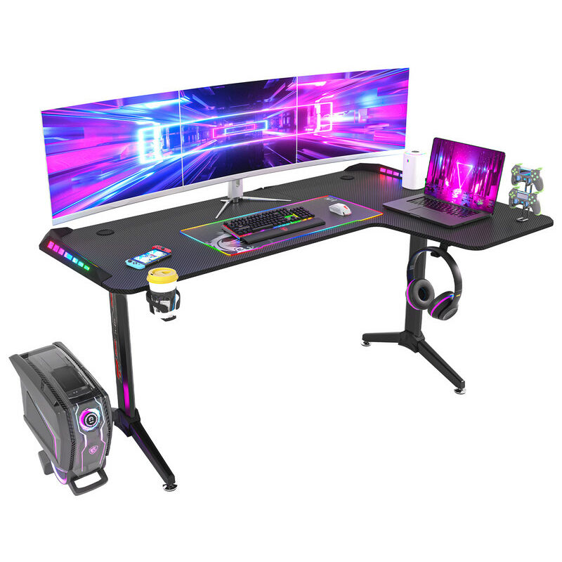 FATIVO Bureau Gaming LED: Bureau Gamer 100cm RGB Table Gaming pour PC  Informatique Bureau PC pour Ordinateur, Support Casque et Porte Gobelet -  Noir