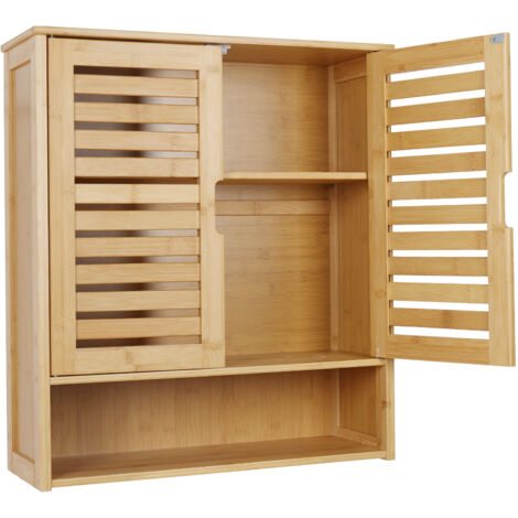 Unho – Armoire murale de salle de bain 60x20x70cm – Montage mural – Bambou renouvelable – Étagère ajustable sur 3 hauteurs