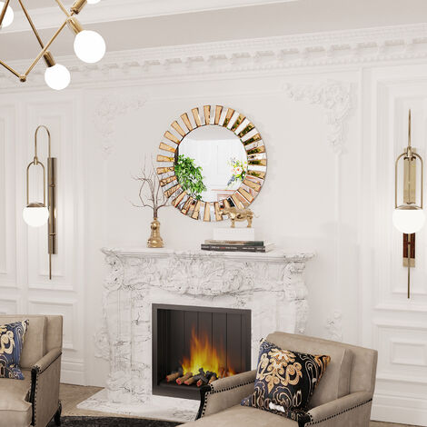 Miroir Mural Rond - Miroir Design Décoratif Miroir Verrière Art Déco Doré - L φ80cm (1/5)