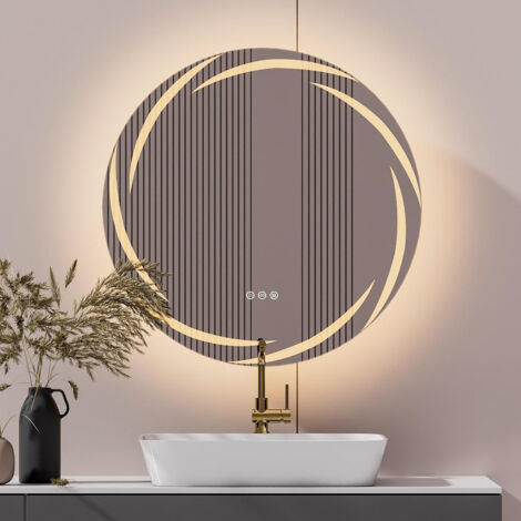 Miroir Mural avec Éclairage LED Miroir Salle de Bain Intégré Miroir Lumineux Anti Buée 3 Interrupteurs Tactiles - 80x80cm