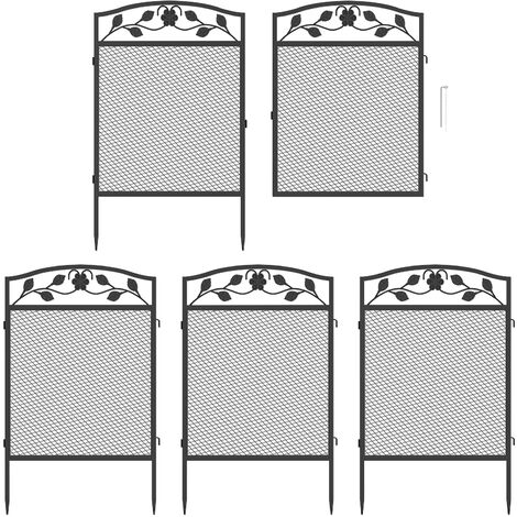 Unho – Clôture de jardin en fer forgé 5pcs – Bordures décoratives verticales 110x60cm – Protection pour plantes et animaux – Installation facile