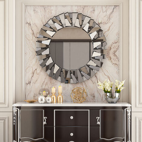 Luvodi – Miroir mural décoratif rond 80 x 80 cm – Verre HD argenté – Épaisseur 2,7 cm – Installation murale facile – Agrandit visuellement l'espace