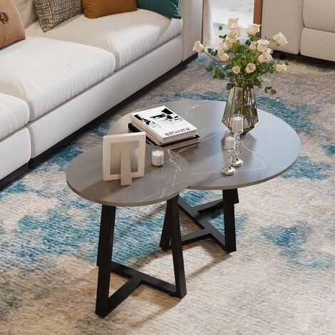 Avis Sur Nesnesis Table Basse Ronde Gigogne En Pierre Ittée Avec Tiroirs En Bois Itté Blanc | Homary