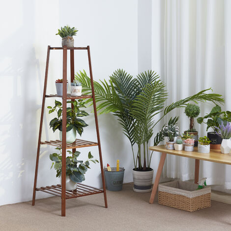 Porte Plante en Bambou - Etagère à Fleurs Echelle Intérieur pour Sallon Chambre Bureau - L 38x38x117cm