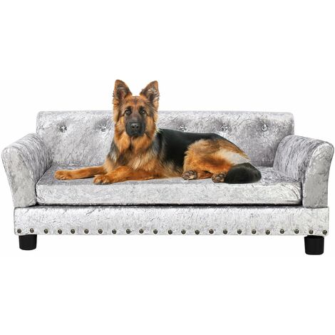 Bingo Paw – Canapé pour chien grande taille en velours – Lit surélevé déhoussable 95x70x40cm – Rembourrage en mousse élastique – Base antidérapante