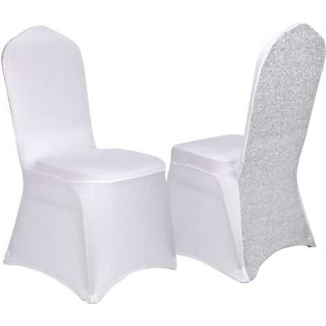 Unho – Lot de 10 housses de chaise extensibles à paillettes – 100% polyester – Lavables en machine – Pour mariage, banquet, réception – Blanche