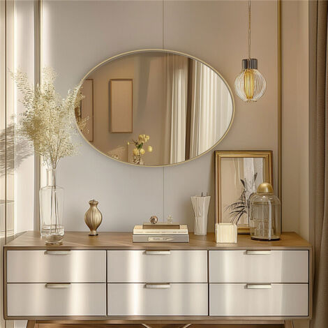 Miroir Mural Ovale Doré Décoration Miroir Salle de Bain Industriel Cadre en Métal Miroir Maquillage Déco pour Salon Chambre - 55x76cm