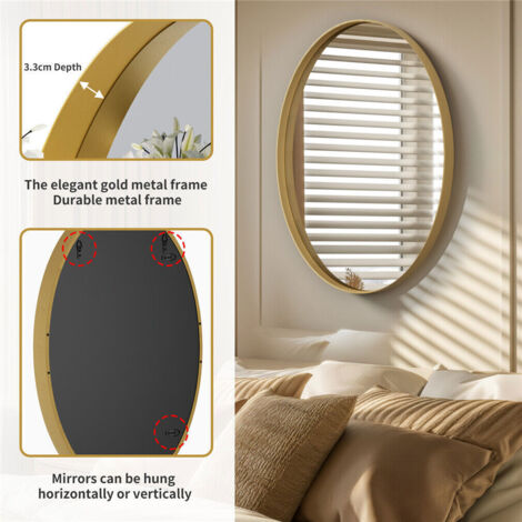 Miroir Mural Ovale Doré Décoration Miroir Salle de Bain Industriel Cadre en Métal Miroir Maquillage Déco pour Salon Chambre - 55x76cm