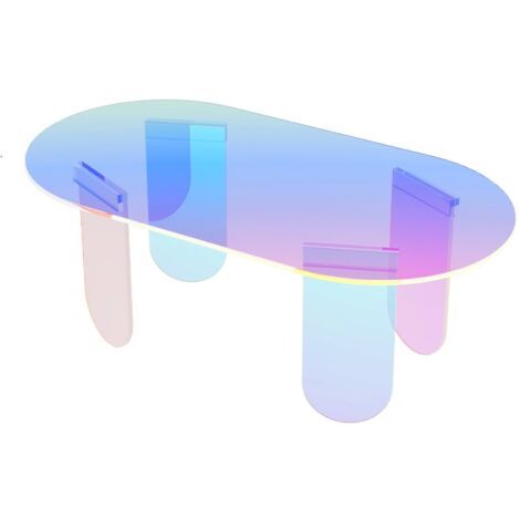 Unho – Table basse ovale en acrylique irisé – 95x50x36cm – 4 pieds géométriques pour stabilité – Résistance aux chocs 16x supérieure au verre