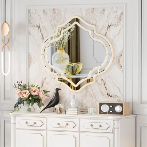 Luvodi – Miroir mural décoratif 80×88cm – Cadre doré en MDF et verre argenté – Style art déco pour salon et entrée – Facile à accrocher