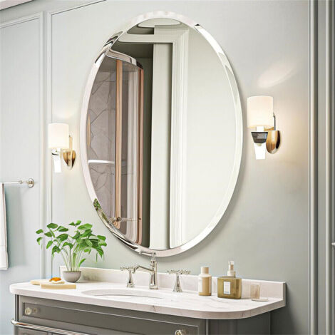 Luvodi – Miroir mural décoratif oval 80x60cm – Verre biseauté sans cadre – Grand miroir suspendu argenté pour entrée, chambre, salle de bain