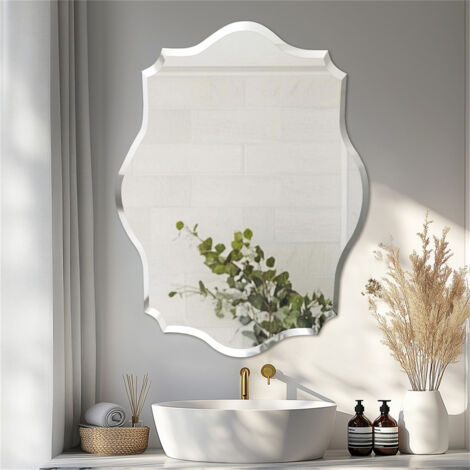 LUVODI Miroir Mural Irrégulier Sans Cadre - 8060cm Miroir Asymétrique Design Salon en Verre Biseauté HD Miroirs Muraux Simple Salle de Bain Miroir d'Entrée Chambre Argenté Decoration Maison