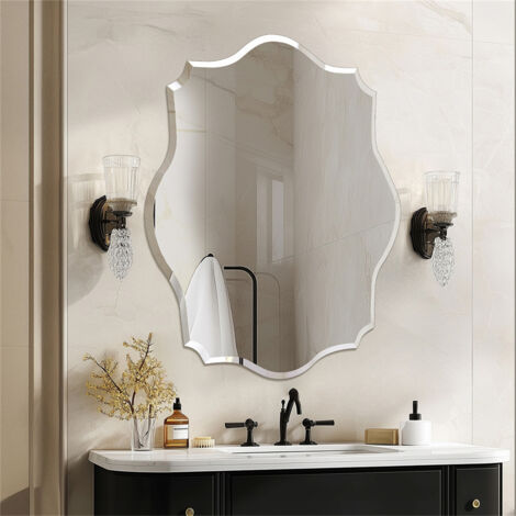 LUVODI Miroir Mural Irrégulier Sans Cadre - 7050cm Miroir Asymétrique Design Salon en Verre Biseauté HD Miroirs Muraux Simple Salle de Bain Miroir d'Entrée Chambre Argenté Decoration Maison