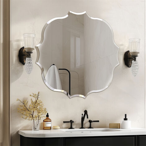 LUVODI Miroir Mural Irrégulier Sans Cadre - 8080cm Miroir Asymétrique Design Salon en Verre Biseauté HD Miroirs Muraux Simple Salle de Bain Miroir d'Entrée Chambre Argenté Decoration Maison