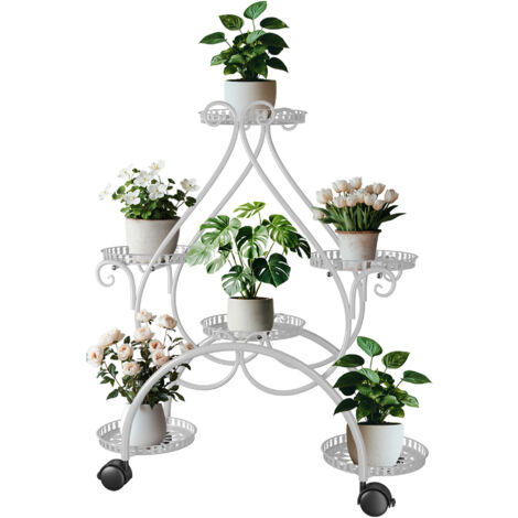 Support De Plante 2 Niveaux En Métal Blanc – Porte-pot De Fleurs Intérieur/extérieur – Hauteur 50 Cm, Plateau 25 Cm