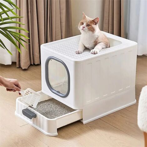 Bac à litière fermé pour chat XXL – Anti-odeur et anti-fuites – Dimensions 48,3x35,8x38,8 cm – Charge maximale 15 kg – Avec pelle – Bingopaw