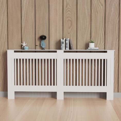 Cache Radiateur Design - Hauteur Intérieure 100cm- Couver Blanc Moderne avec Lattes Verticales - L 152 x 19 x 101 cm