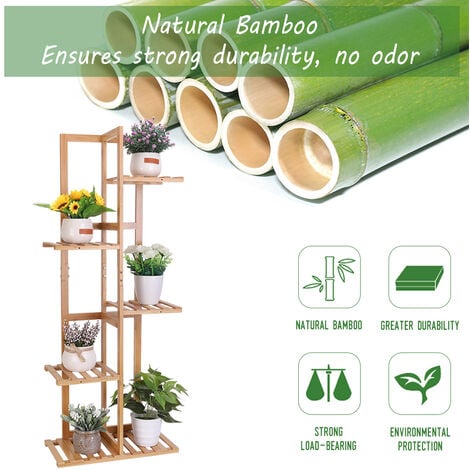 Étagère Plante en Bambou Porte Pot de Plantes Fleurs Extérieur Intérieur  pour Maison Balcon Terrasse Jardin Café - 102x40x20.2cm