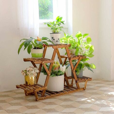 UNHO Étagère Fleurs en Bois Echelle Porte Pot de Plantes Fleurs Jardinière Decoration Jardin Terrasse Balcon