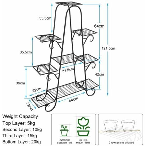 Étagère à Fleurs Fer Forgé Porte Plante Intérieur Extérieur Escalier Échelle Plante Fleur avec 9 Tablettes pour Maison Jardin Balcon Terrasse