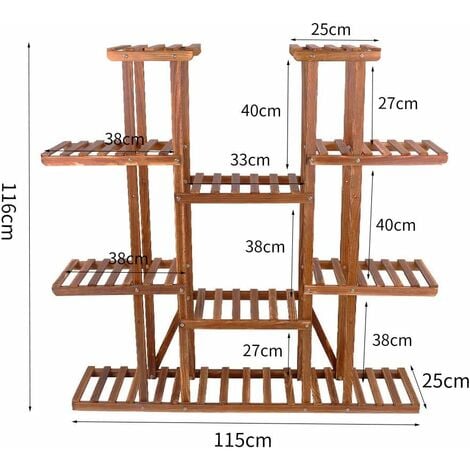 UNHO Porte Plante en Bois 116 x 115 x 25cm Étagère Echelle Grande Pour Plantes Fleurs avec 11 Tablettes Pour Jardin Terrasse Balcon