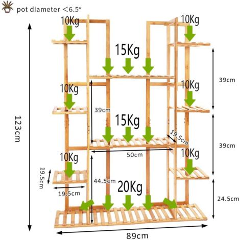 Étagère Plante en Bambou - Porte Plante à 9 Tablettes - Support Pot de  Fleurs Design Vertical pour Maison Balcon Terrasse Jardin Café -  123x89x19.5cm