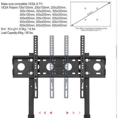 UNHO Meuble TV Pied pour LED LCD Ecrans de 32-65 Pouces Fixation VESA  600x400 pour Samsung Sony LG Charge 40kg