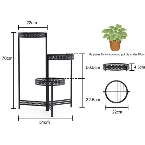 Étagère à Fleurs Fer Forgé - Porte Plante Intérieur Extérieur avec 3 Niveaux Echelle Escalier Pour Jardin Balcon Terrasse