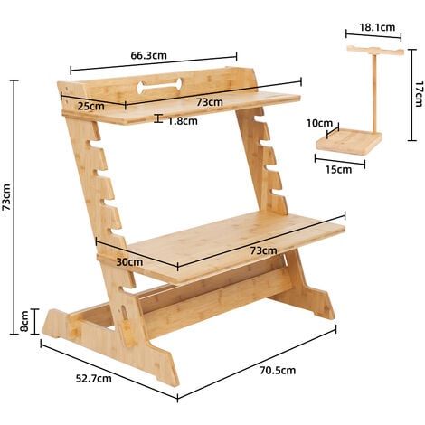 Relaxdays Support de moniteur, bambou, rehausseur écran bureau, 7  compartiments, dessous PC, HLP 8,5x60x30 cm, naturel