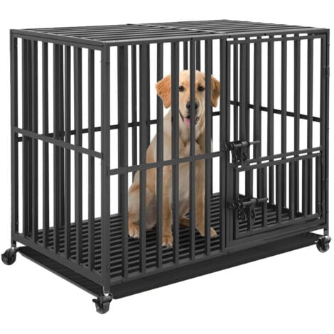 Cage pour Chien Grande Taille Cages de Transport Chien à Roulette avec 3  Portes L 95 x 81 x 57 CM + Housse de Cage Étanche