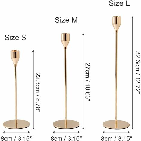 Bougeoirs XINGGANG 6 Pièces - 3 Hauteurs (33/28/24cm) Or Français Pour Décoration Table