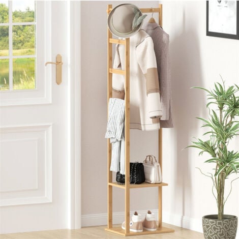Porte Manteau Sur Pieds Bambou 155x38x30cm Portant à Vêtements Polyvalent Vestiaire d'Entrée Charge max 35kg Pour Maison Chambre Salon