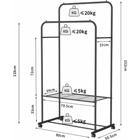 Porte-vêtements Sur Roulettes - Jusqu'à 90 Kg - Porte-vêtements